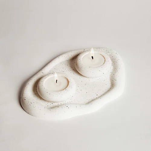 Bihter Soydar - Set Of 2 Granite Effect Cloud Plate Soy Candles