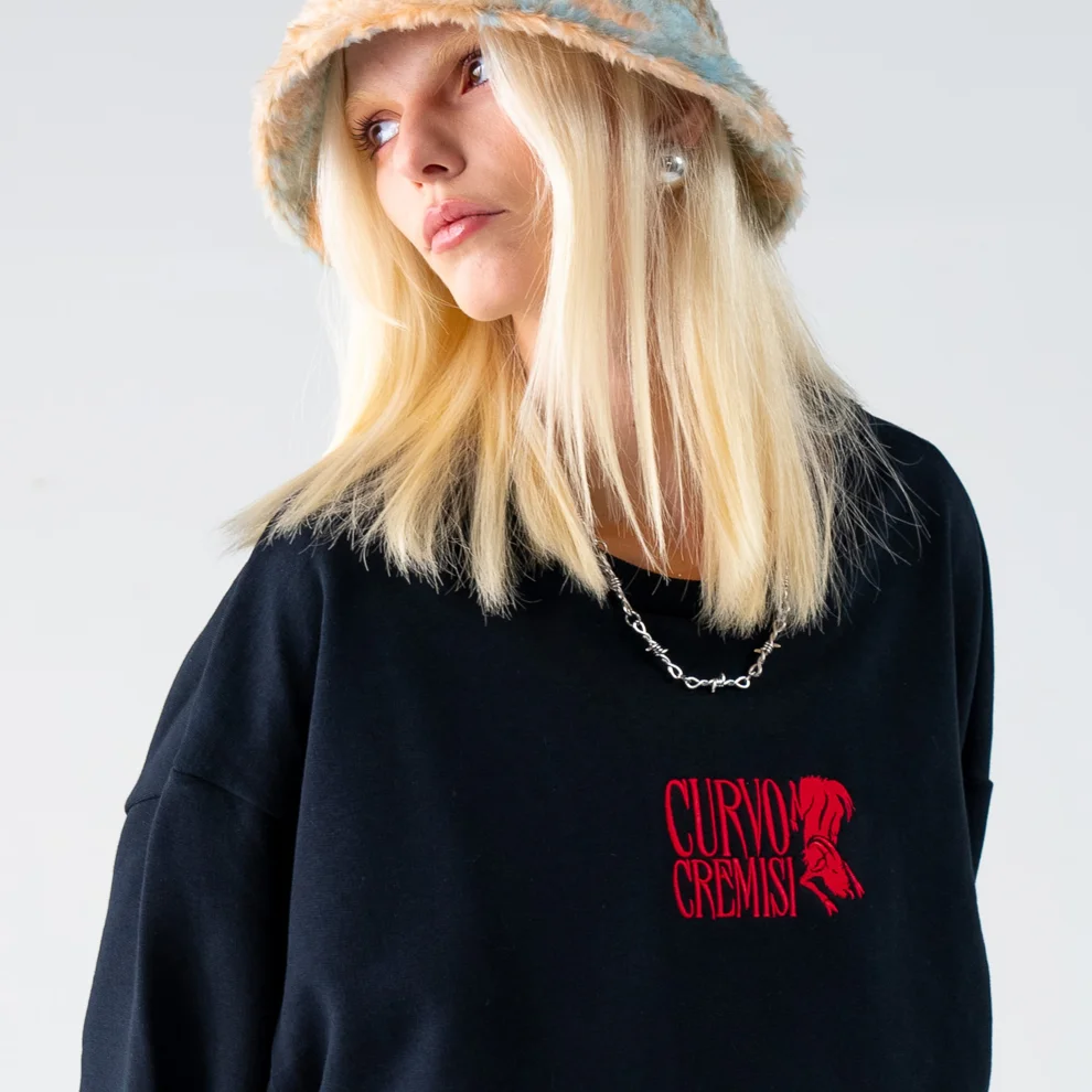 Curvo Cremisi - Nakışlı Sweatshirt