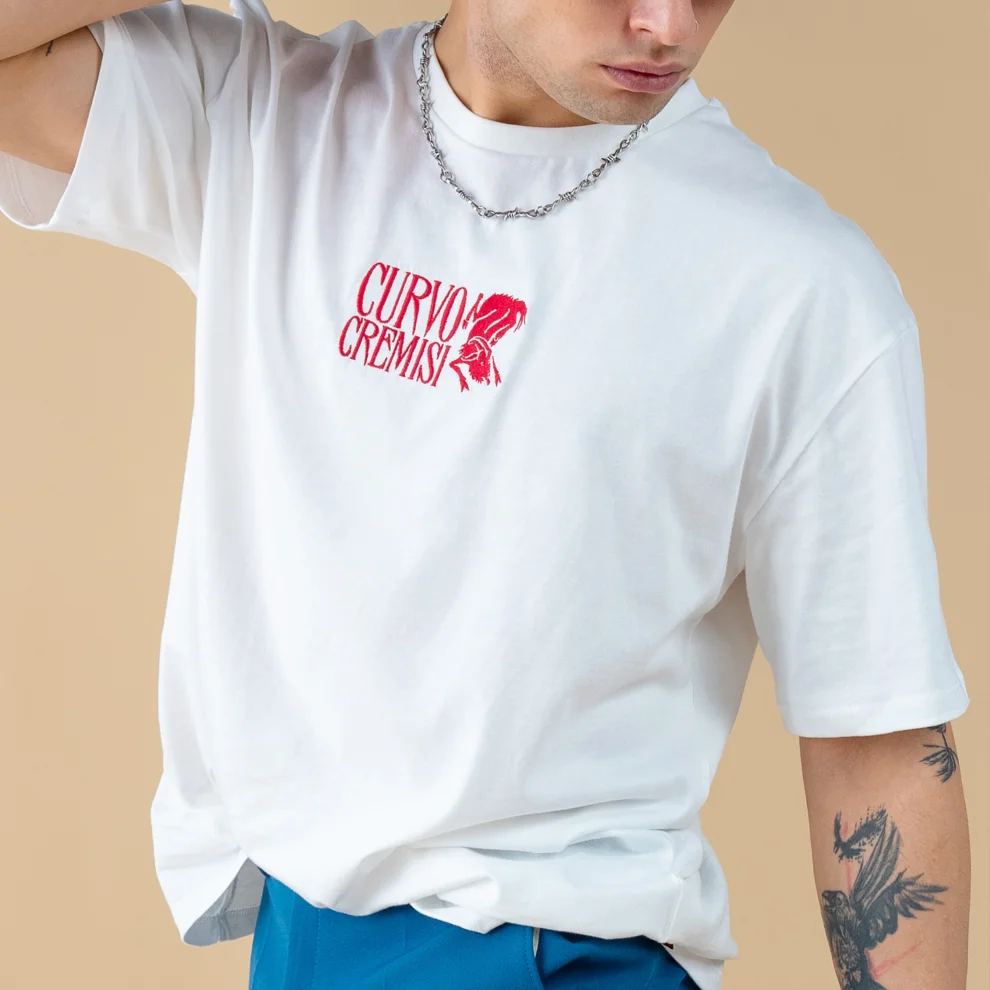 Curvo Cremisi - Oversize Embroidered Tshirt