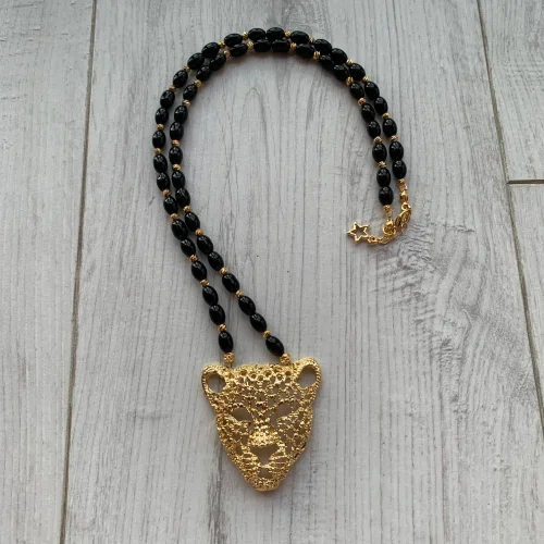 Byebruketenci - Gold Tiger Detail Bead Necklace
