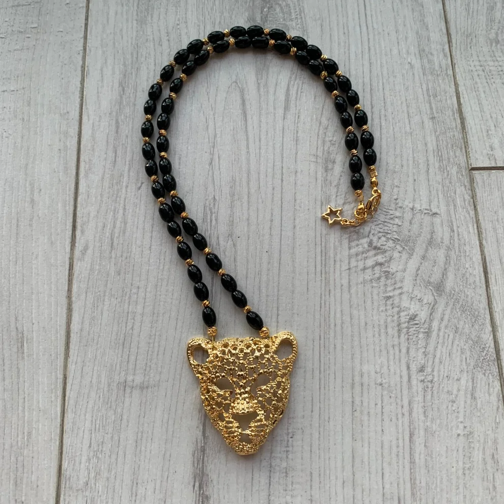  Byebruketenci - Gold Tiger Detail Bead Necklace