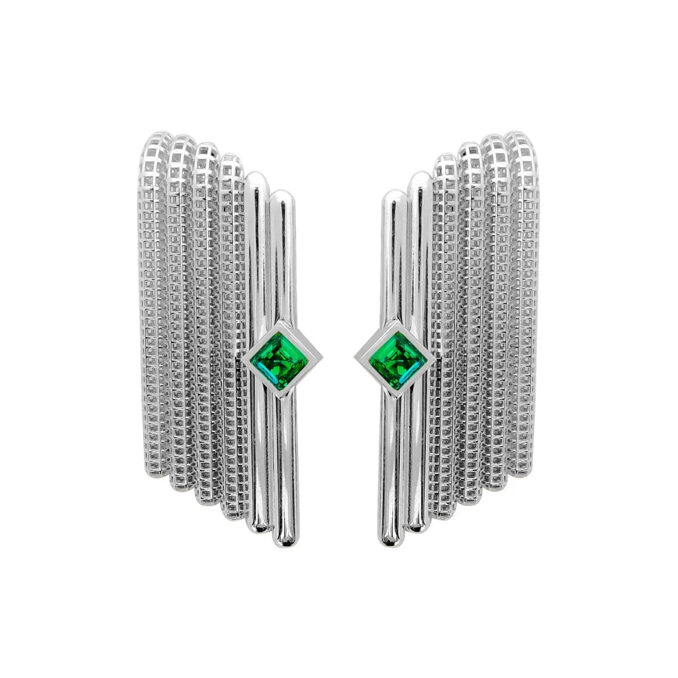 Pacal - Ravello Earrings - 925 Sterling Silver Platinum Plated - Green Zircon Stone