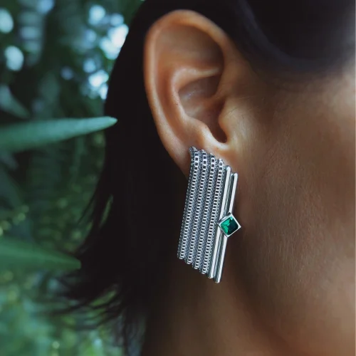 Pacal - Ravello Earrings - 925 Sterling Silver Platinum Plated - Green Zircon Stone