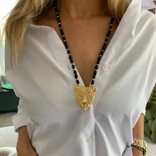 Byebruketenci - Gold Tiger Detail Bead Necklace