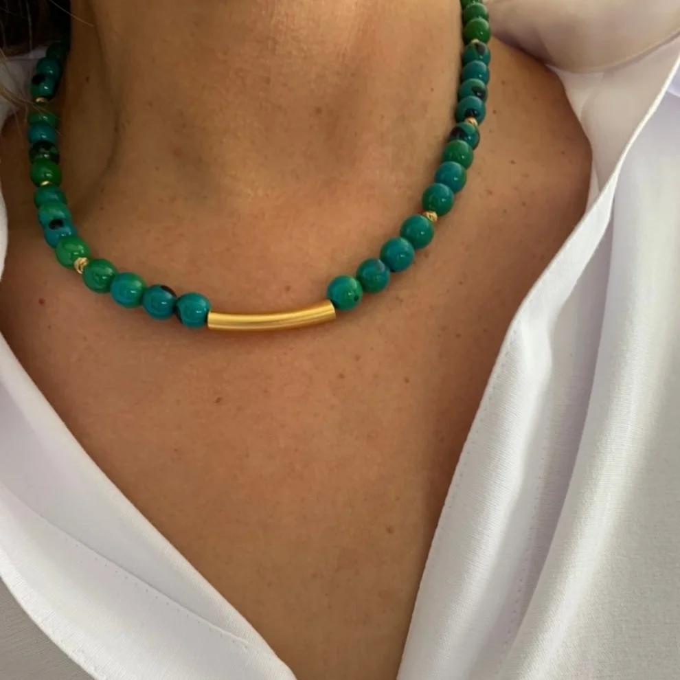  Byebruketenci - Natural Stone With Gold Detail Necklace