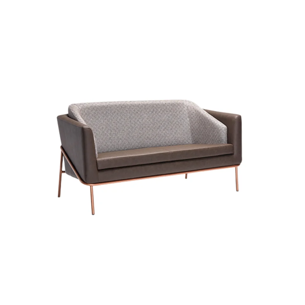 Bekaliving - Anton Rose Metal Leg Leather Detail Brown Double Sofa