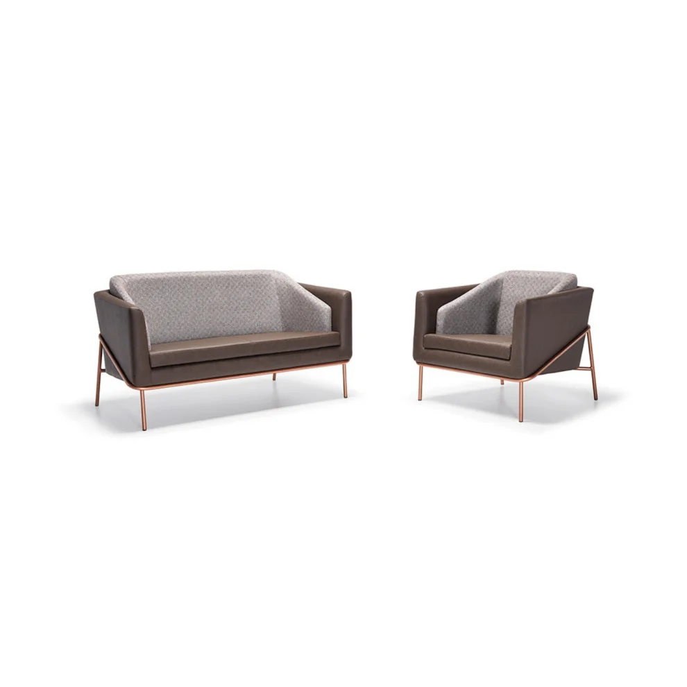 Bekaliving - Anton Rose Metal Leg Leather Detail Brown Double Sofa