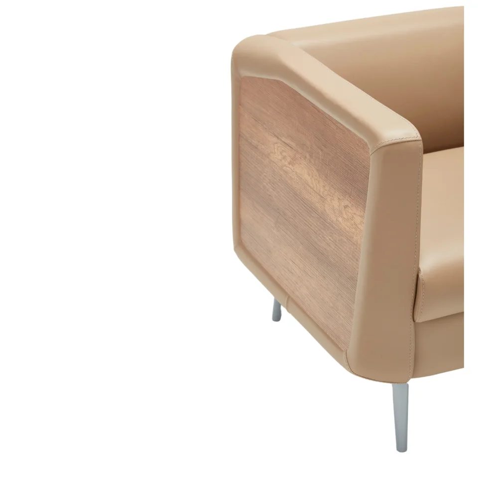 Bekaliving - Kani Metal Leg Wood Detail Leather Armchair