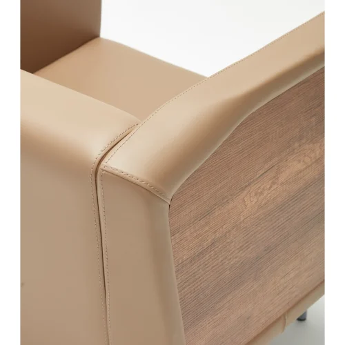 Bekaliving - Kani Metal Leg Wood Detail Leather Armchair
