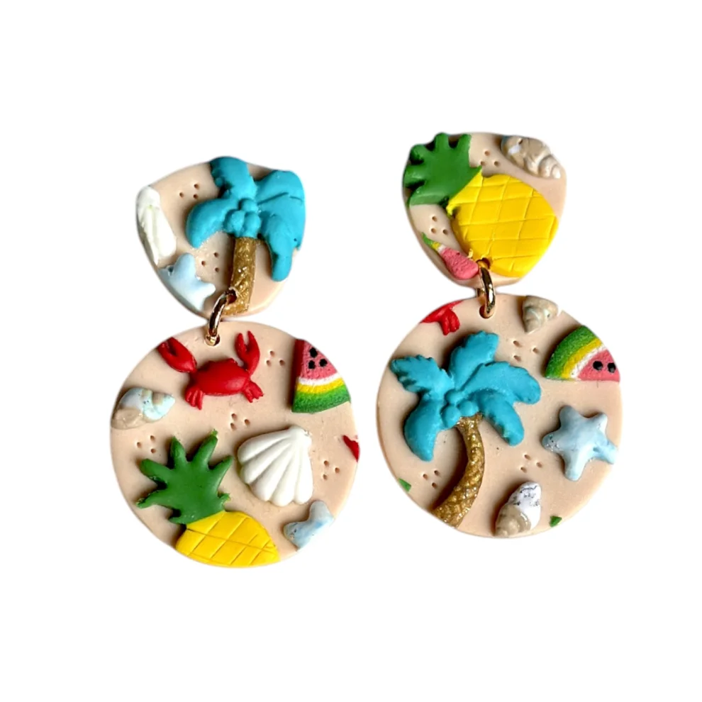 Daisy Lazy Creations - Summer Themed Crab Pineapple Palm Tree Slab Earring