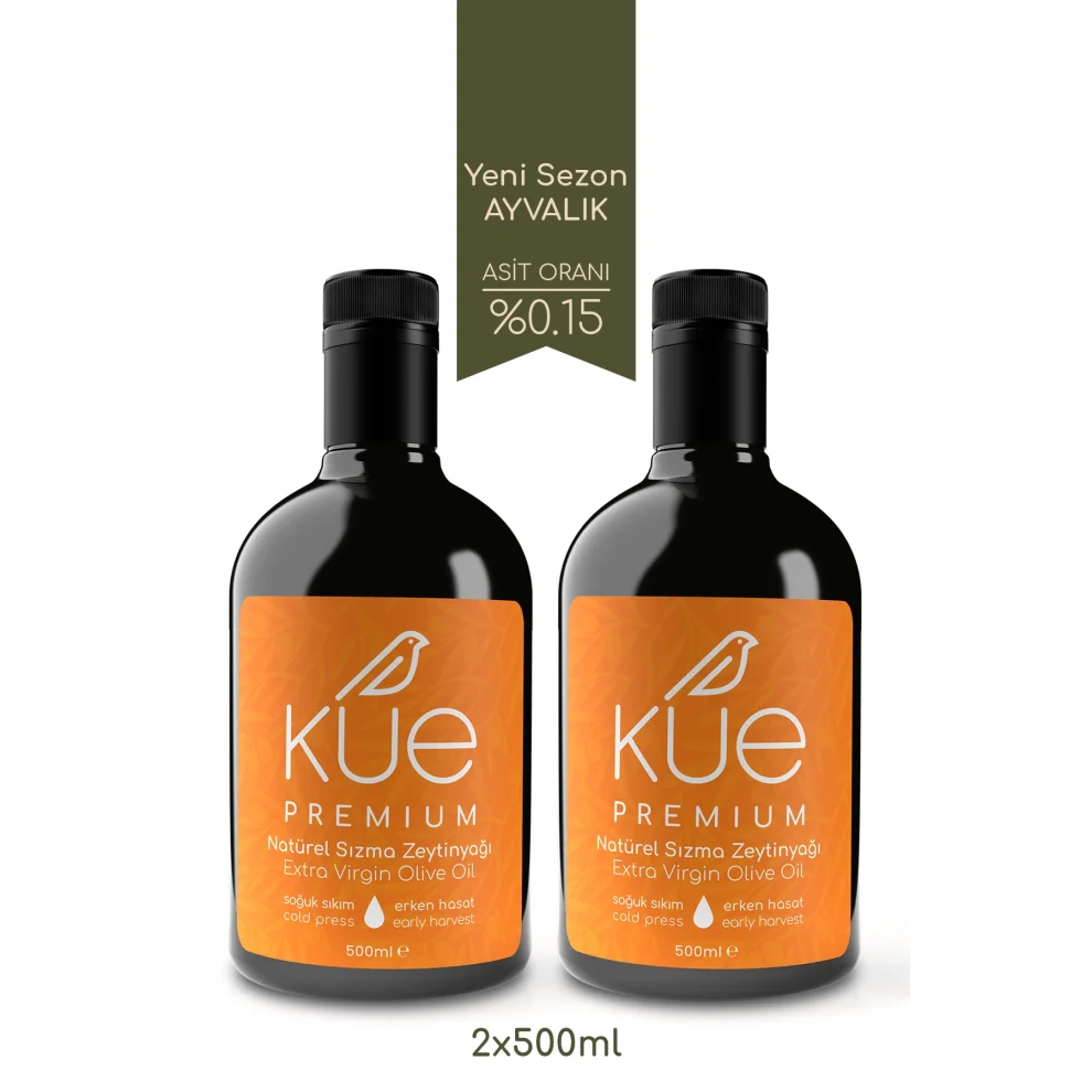 Kue Olive Oil - Premium Seri Erken Hasat Soğuk Sıkım Natürel Sızma Zeytinyağı 2x500 Ml