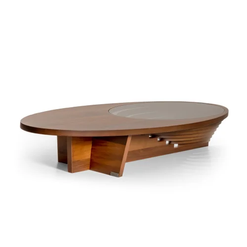 Bekaliving - Bloom Wooden Glass Detail Coffee Table Walnut