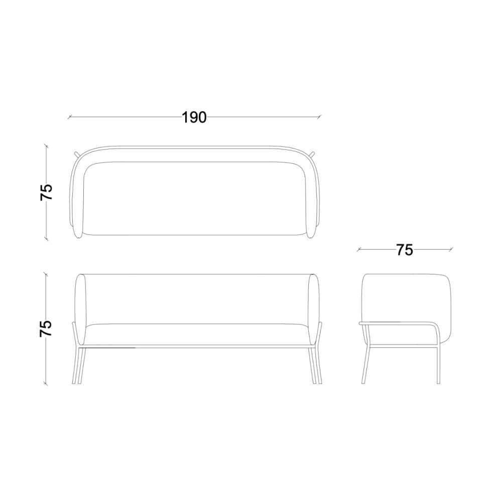 Bekaliving - Lucia Rose Metal Leg Triple Sofa