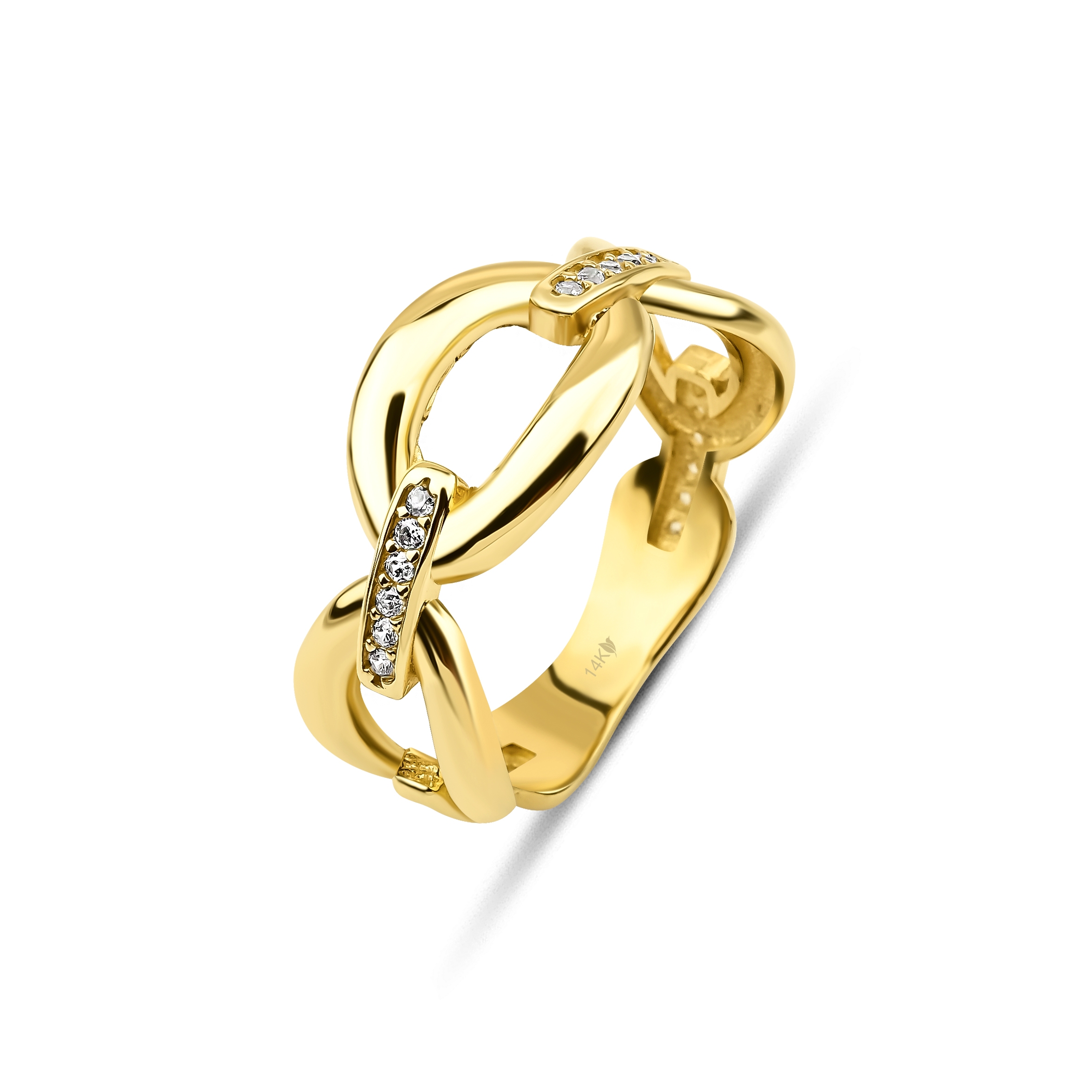 14k Gold Diamond Hollow Chain Link Ring