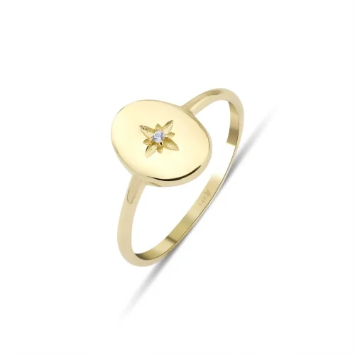 Kairos - 14k Gold North Star Diamond Signet Ring