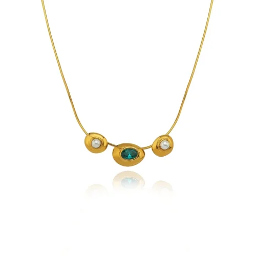 Linya Jewellery - Luna Green Stone Pearl Necklace