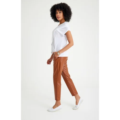 Accouchee - Comfy Cool Foldover Waistband Faux Leather Maternity Jogger Pants