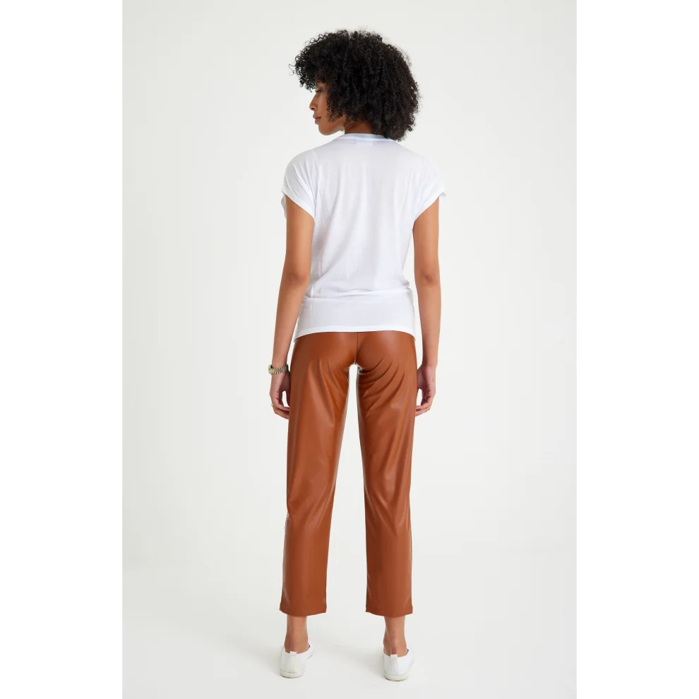 Accouchee - Comfy Cool Foldover Waistband Faux Leather Maternity Jogger Pants