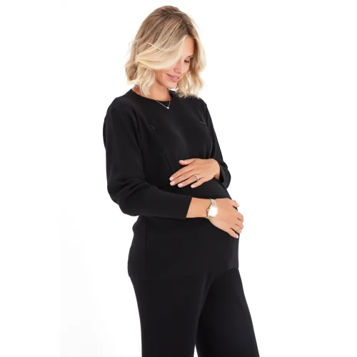 Accouchee - Effortless Elegance Set With Rib Side Zip Maternity/nursing Top & Lounge Pants