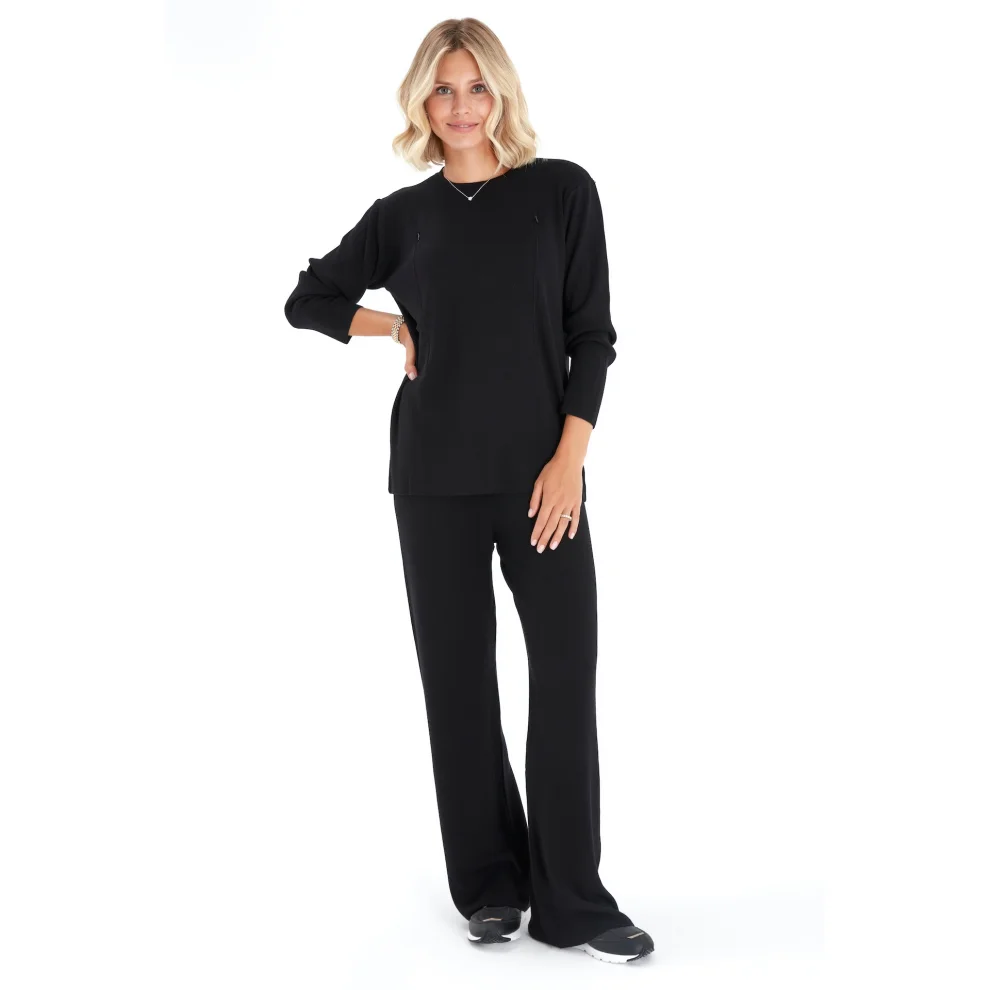 Accouchee - Effortless Elegance Set With Rib Side Zip Maternity/nursing Top & Lounge Pants