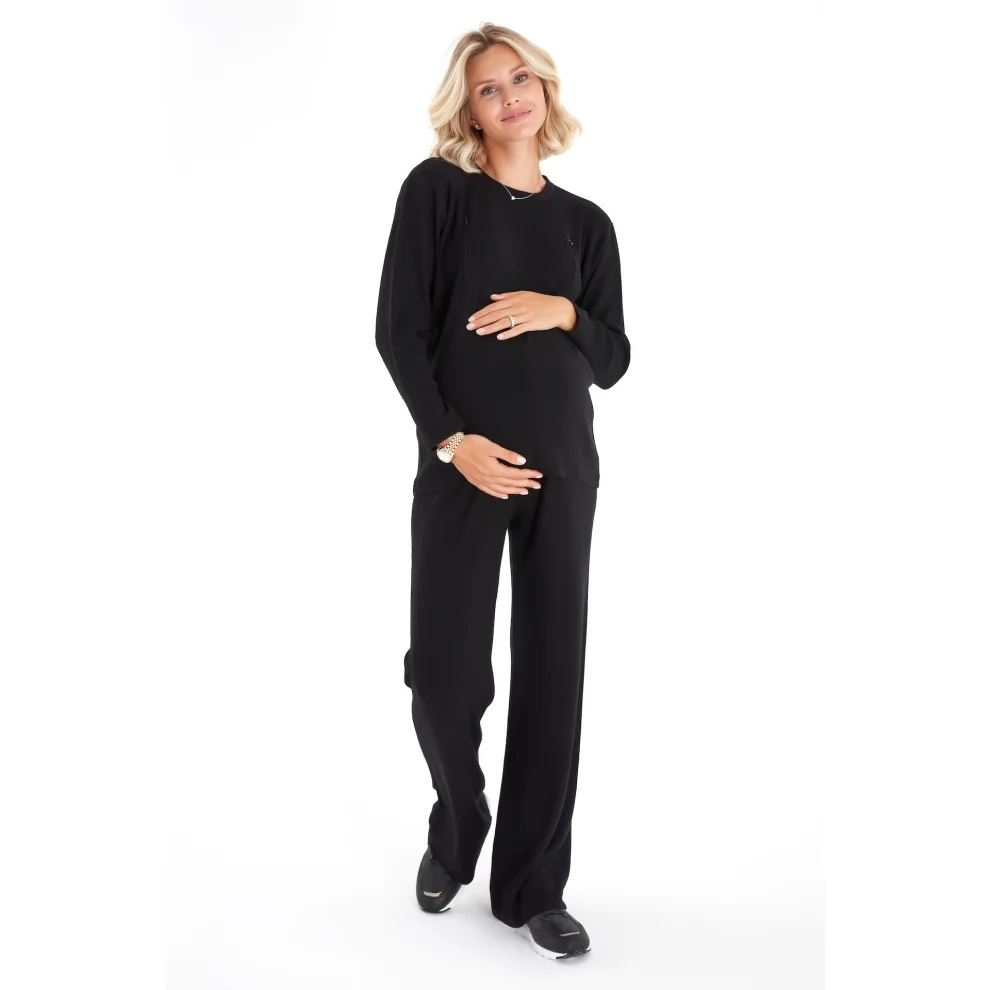 Accouchee - Effortless Elegance Set With Rib Side Zip Maternity/nursing Top & Lounge Pants