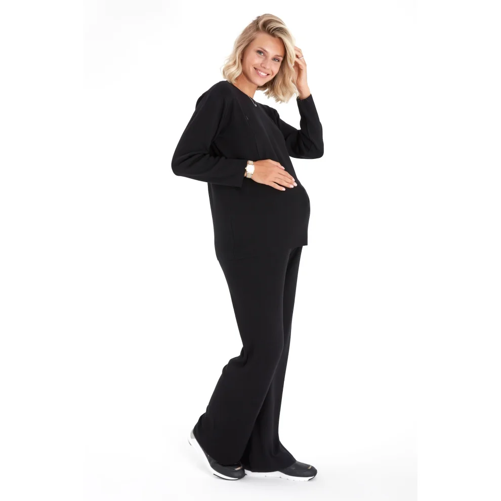 Accouchee - Effortless Elegance Set With Rib Side Zip Maternity/nursing Top & Lounge Pants