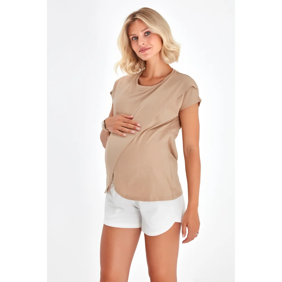 Accouchee - Handy Crossover Short Sleeve Maternity/nursing Top