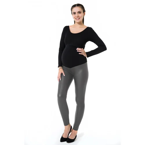 Accouchee - Subtle Foldover Waistband Faux Leather Maternity Leggings