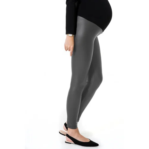 Accouchee - Subtle Foldover Waistband Faux Leather Maternity Leggings