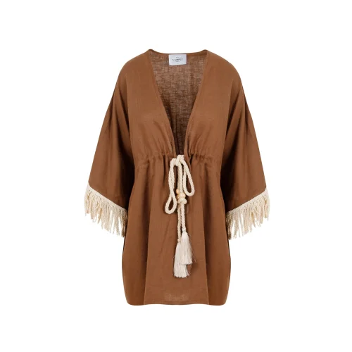 S.Simple - Flowing Fields Boho Cover-up %100 Keten Püskül Ve Kemer Detaylı Kimono