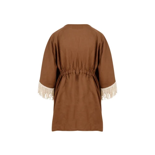 S.Simple - Flowing Fields Boho Cover-up %100 Keten Püskül Ve Kemer Detaylı Kimono