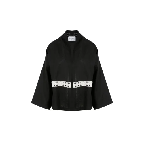 S.Simple - Gypsy Glamour Linen Jacket %100 Keten Dantel  Detaylı Önü Açık Ceket