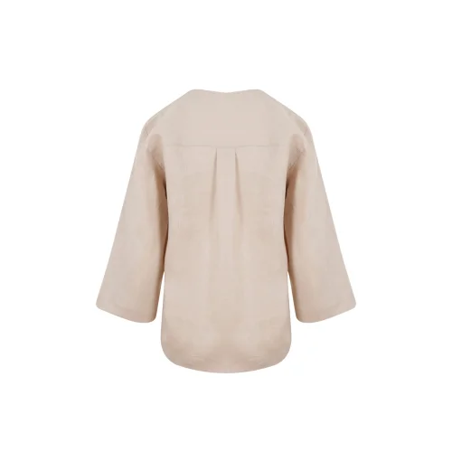 S.Simple - Linen Elegance V-blouse %100 Keten Gömlek