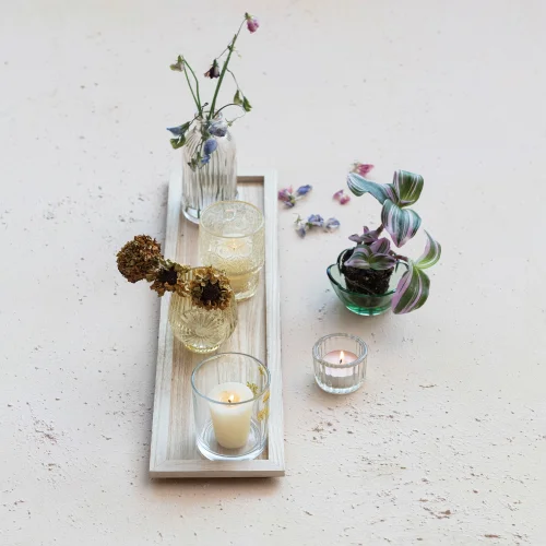 Warm Design - Embossed Glass Candle Holder And Vase Set