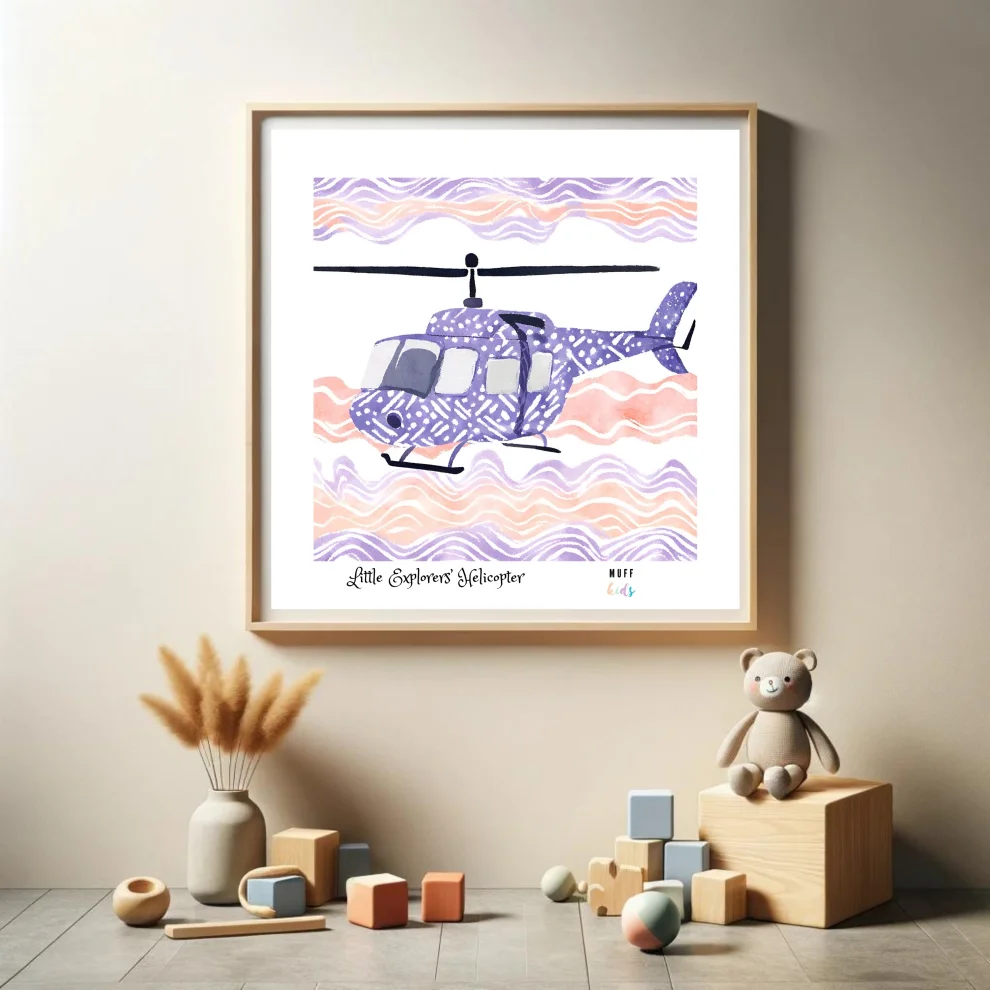 Muff Kids - Little Explorers' Helicopter No:1 Art Print Kids Poster