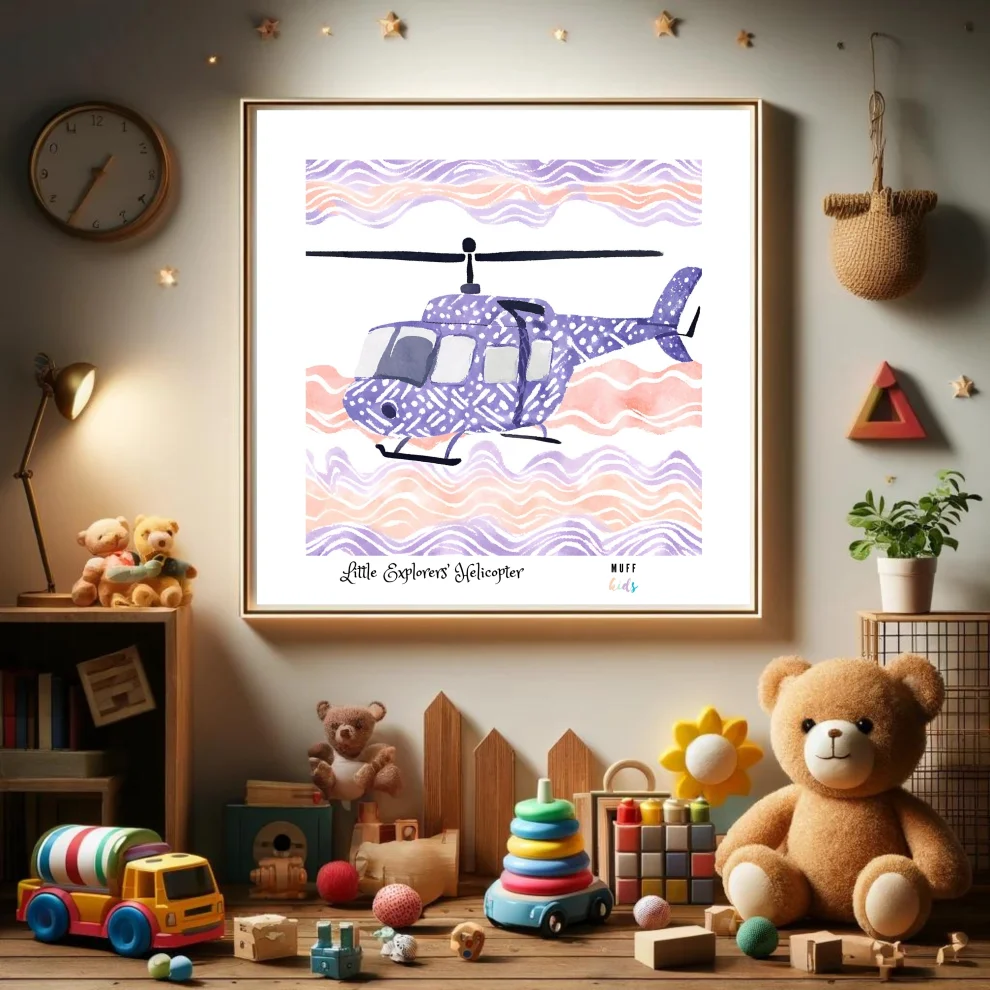 Muff Kids - Little Explorers' Helicopter No:1 Art Print Kids Poster