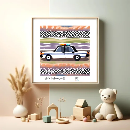 Muff Kids - Little Explorers' Police Car No:3 Art Print Kids Poster
