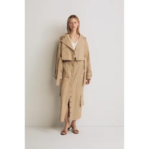 PILEA - Cotton Beige Short Trench Coat