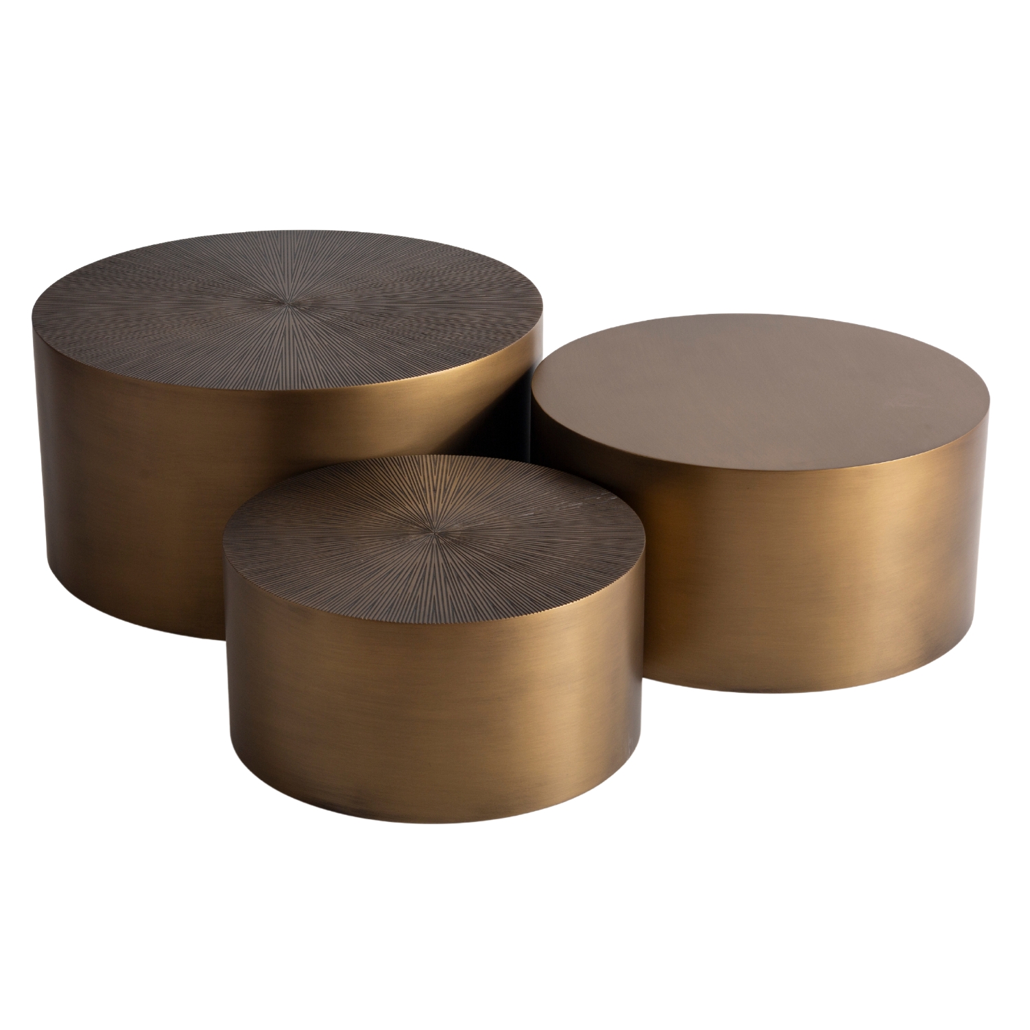 Gamma Round Triple Wooden Center Table Set Brass