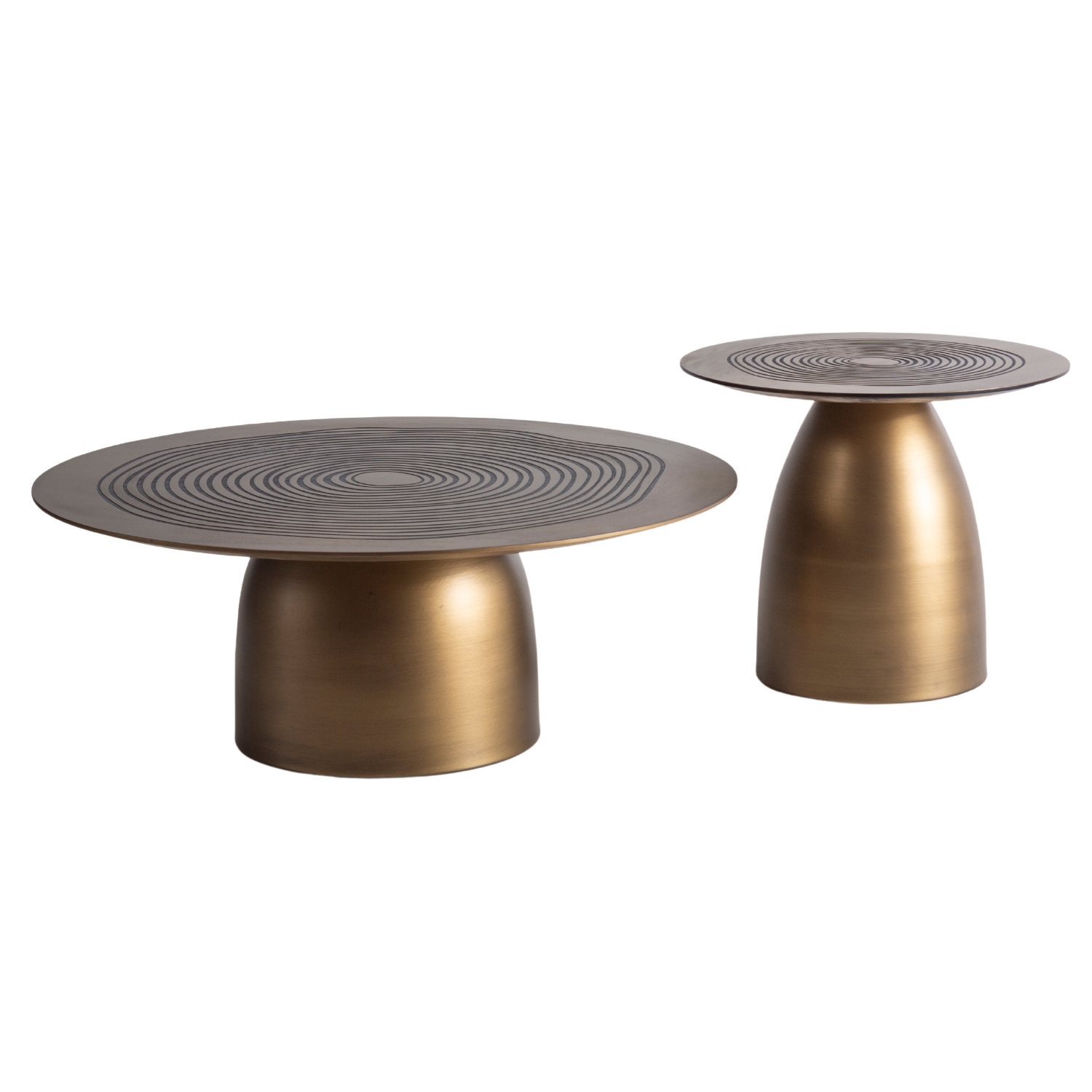 Gogol Wooden Double Coffee Table Set Brass