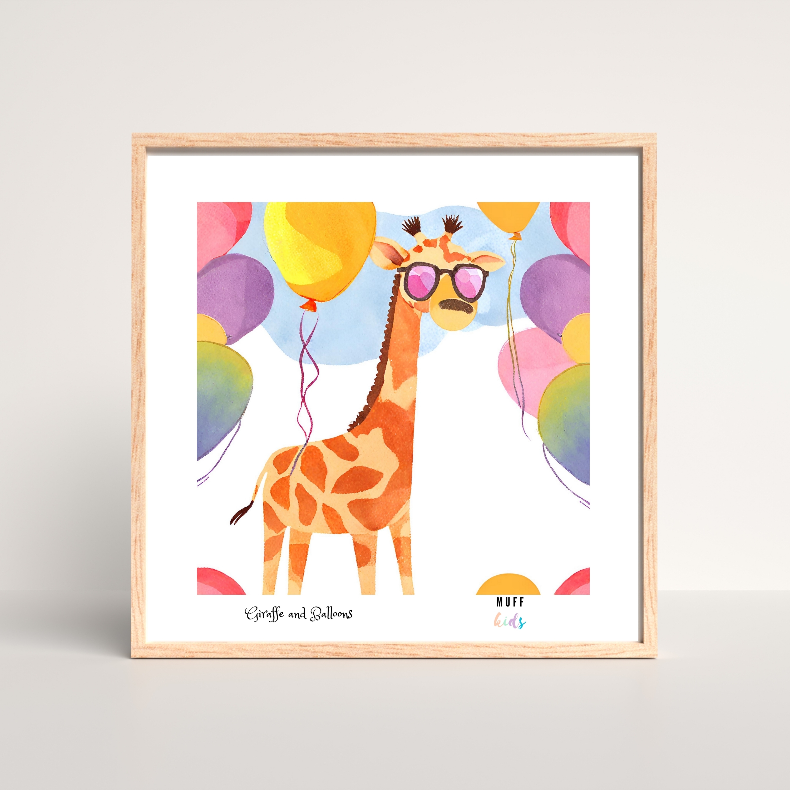 Free Friends Balloon Giraffe Art Print Çocuk Odası Posteri