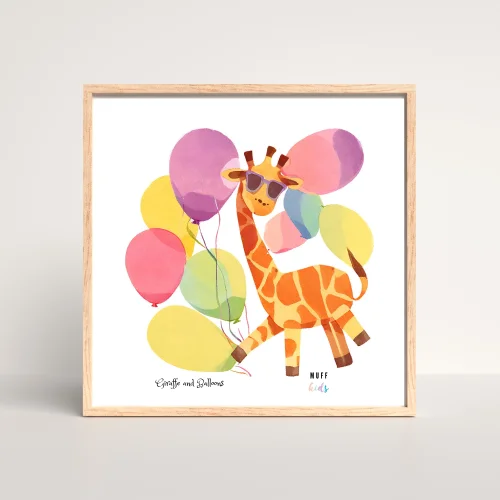 Muff Kids - Free Friends Balloon Giraffe Art Print Poster