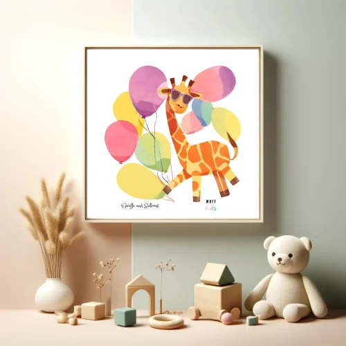 Muff Kids - Free Friends Balloon Giraffe Art Print Poster