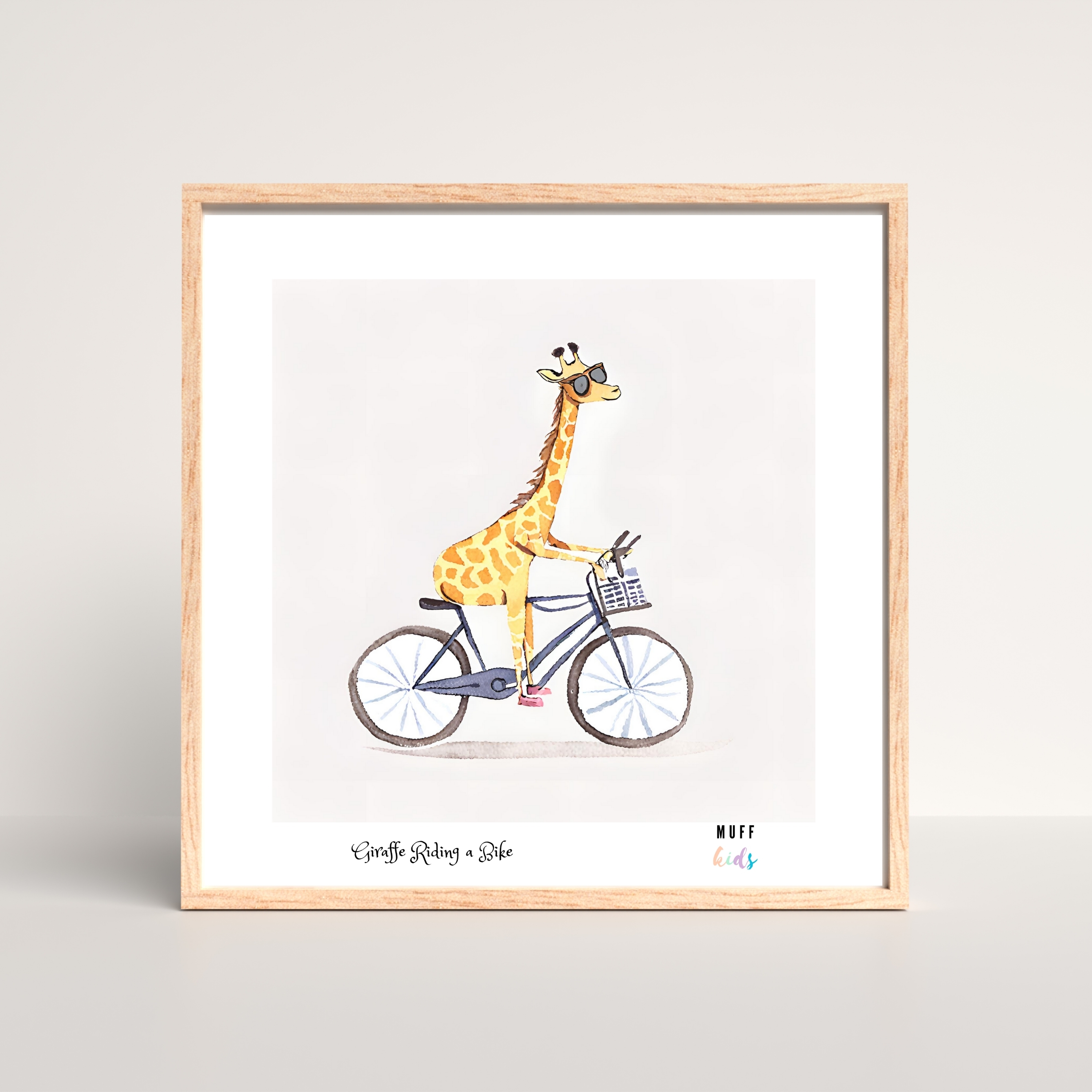 Free Friends Giraffe Ride A Bike No:2 Art Print Çocuk Odası Posteri