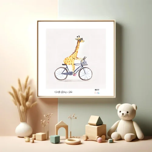 Muff Kids - Free Friends Giraffe Ride A Bike No:2 Art Print Poster