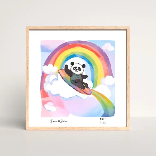 Muff Kids - Free Friends Panda Is Sliding Art Print Çocuk Odası Posteri