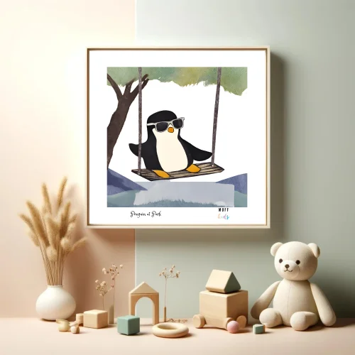 Muff Kids - Free Friends Happy Penguin Art Print Poster