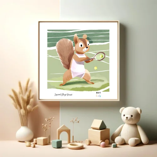 Muff Kids - Free Friends Squirrel Play Tennis Art Print Poster