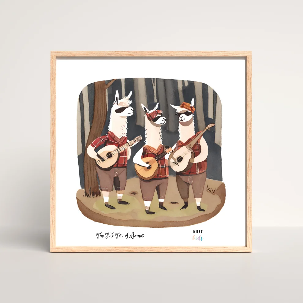 Muff Kids - The Folk Trio Of Llamas Art Print Çocuk Odası Posteri