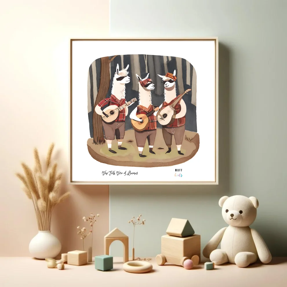 Muff Kids - The Folk Trio Of Llamas Art Print Poster